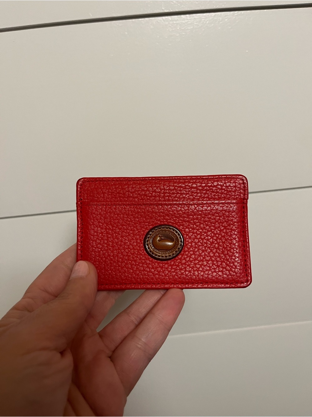 Dooney & Bourke Red Pebbled Leather Card Holder with Signature Patch